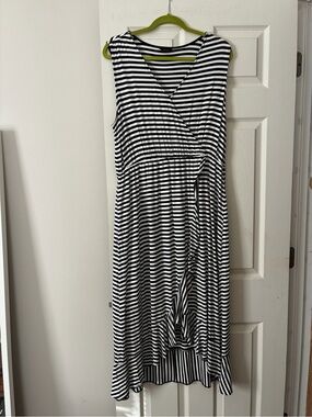 Apt. 9 Black & White Striped Sleeveless Midi Wrap Dress, Size XL